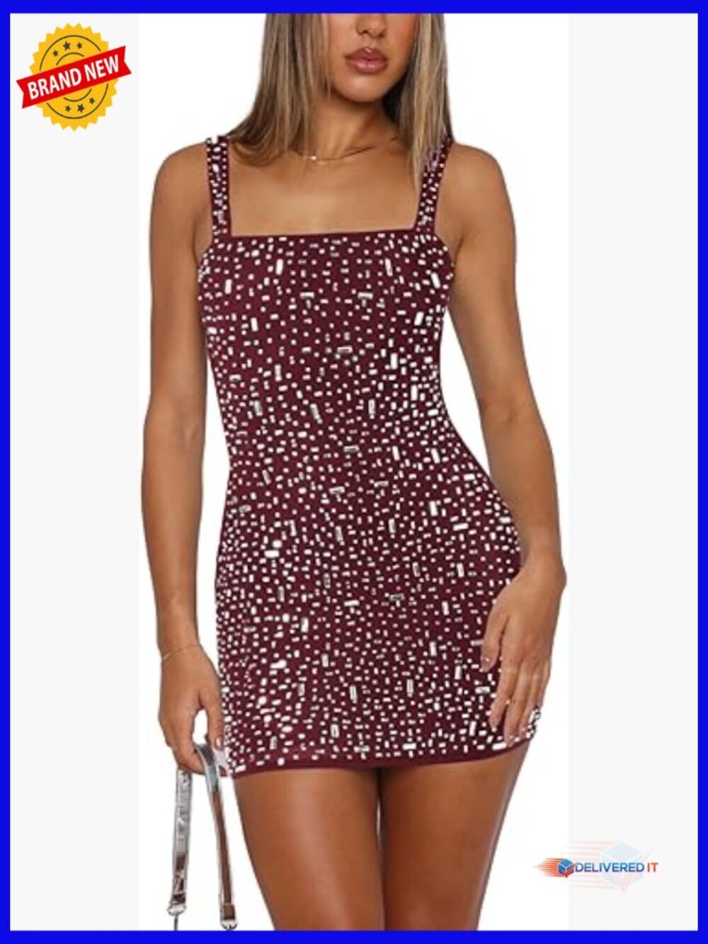 Rhinestone Bodycon Mini Dress Backless Sleeveless Cocktail Party Gown